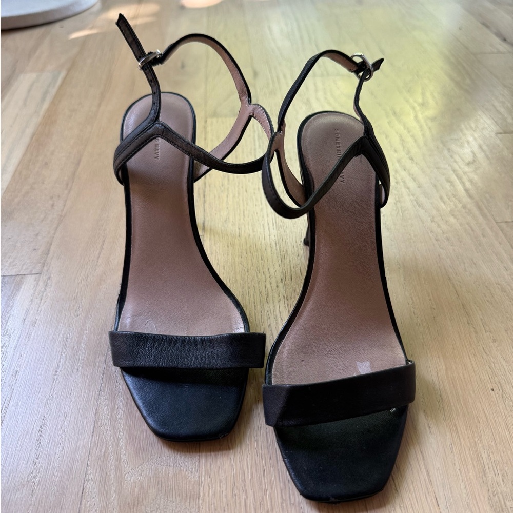 Something Navy Black Strappy Heels